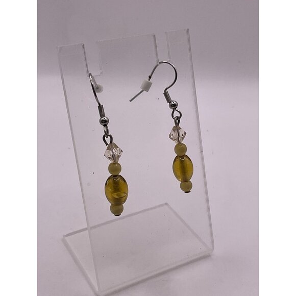 Yellow Glass Beaded Dangle Earrings With Fishhook Back - Picture 1 of 4